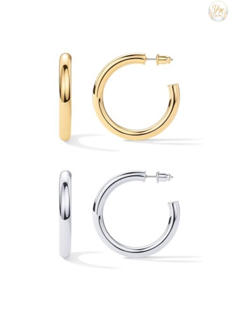 Chunky Gold Hoop Earrings 40mm 14K Gold Plated Lightweight